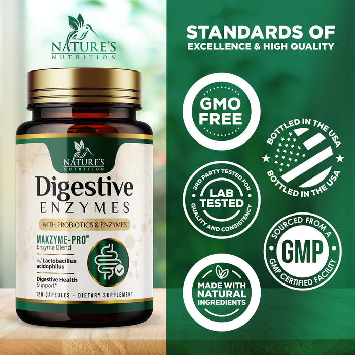 Digestive Enzymes with Probiotics - Probiotic Multi Enzymes with Probiotics and Prebiotics for Digestive Health and Bloating Relief for Women & Men, Daily Enzymes for Gut & Digestion - 120 Capsules