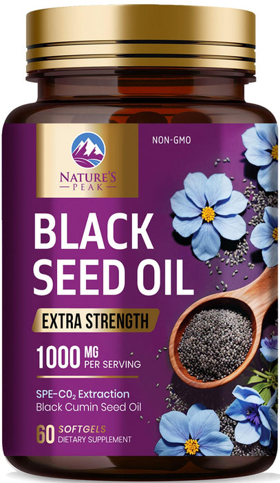 Black Seed Oil 1000mg - Premium Extra Strength Nigella Sativa Blackseed Oil - Black Seed Oil Skin, Digestive Health & Immune Support - Non-GMO Antioxidant, Gluten Free Supplement - 60 Softgels
