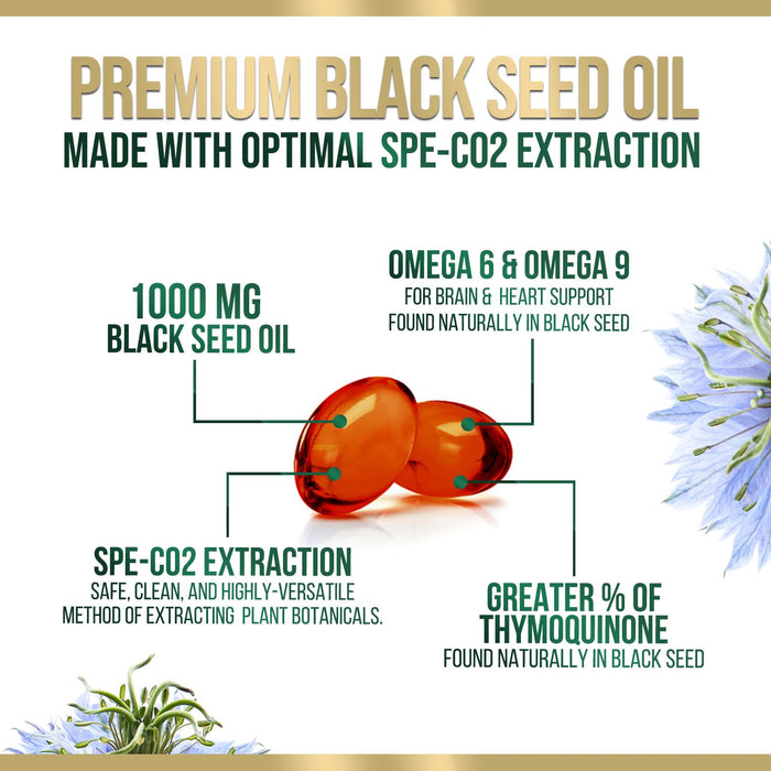 Black Seed Oil Softgels 1000mg - Premium Nigella Sativa Blackseed, Pure Natural Black Cumin Seed Oil & Antioxidant for Skin & Immune Support - Non GMO, Bottled in USA Supplement - 60 Softgels