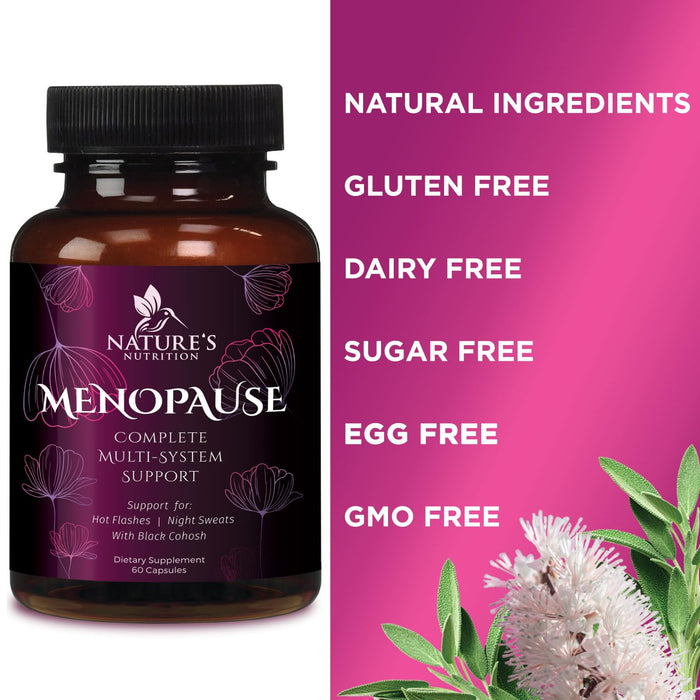 Menopause Supplements for Women with Black Cohosh - Hot Flash and Hormone Support for Women, Natural Menopause Relief Vitamins Support Mild Night Sweats & Balance, Non-GMO & Gluten Free - 60 Capsules