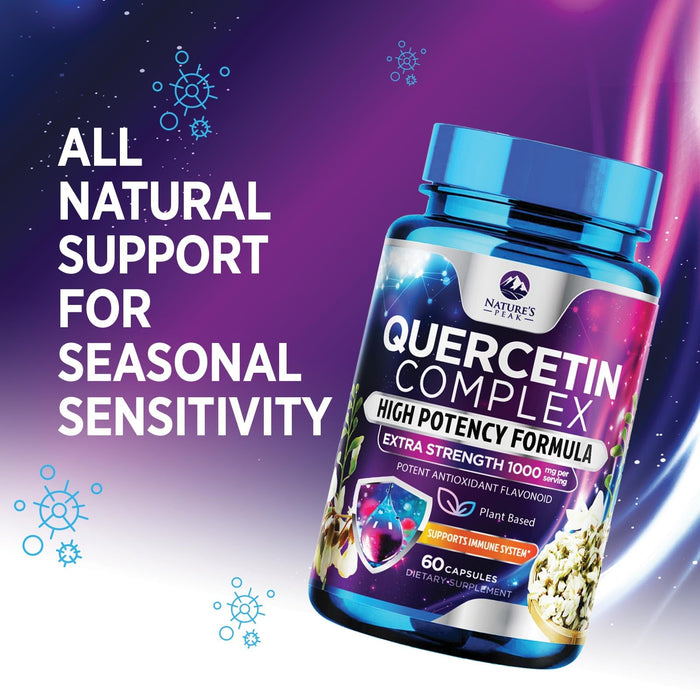 Quercetin Capsules 1000mg, with Ultra Strength Complex - Health Antioxidant Supplements for Respiratory, Heart and Immune Support - Vegan Third Party Tested, Non-GMO, Gluten Free - 60 Veggie Capsules