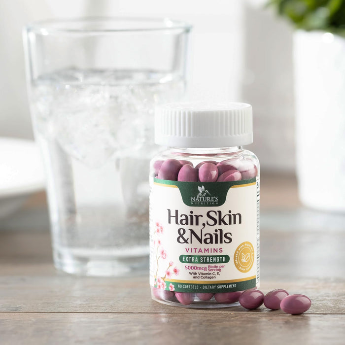 Hair Vitamins Biotin 5000 mcg Collagen for Hair Skin and Nails Vitamin Nature's, Supports Supplement Fast Fuller Thicker Healthy Growth Support, with Hyaluronic Acid Women & Men, Non-GMO, 60 Softgels