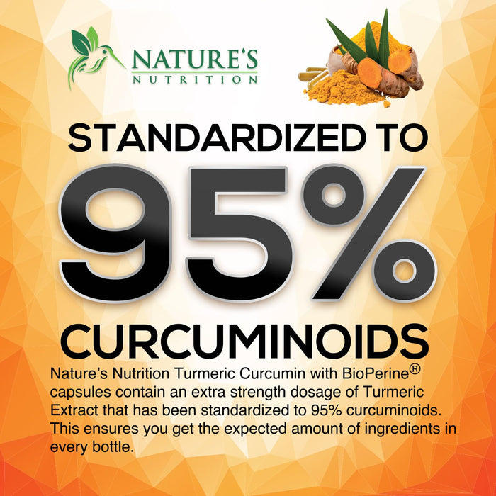 Turmeric Curcumin Supplement with BioPerine 95% Curcuminoids 2600mg with Black Pepper for Best Absorption, Bottled in USA, Best Natural Vegan Joint Support, Nature's Non-GMO Tumeric - 60 Capsules
