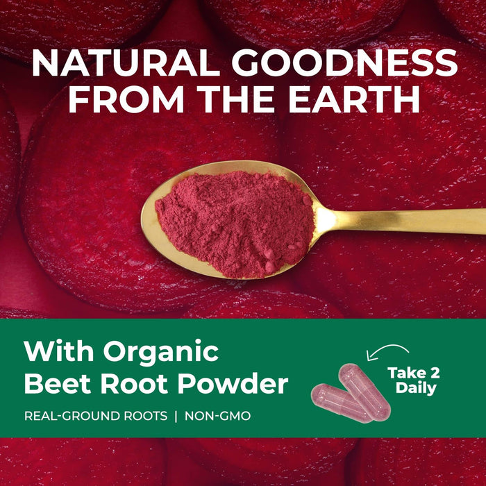 Beet Root Capsules 1300mg - Extra Strength Red Beetroot Powder Supplement – Supports Nitric Oxide Production, Heart Health & Natural Energy – Non-GMO, Vegan, Gluten Free – 60 Veggie Capsules