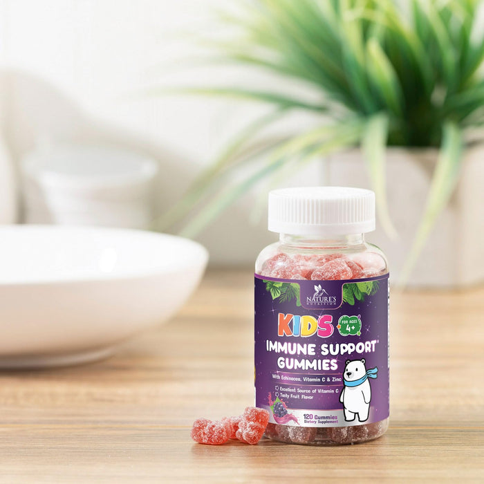 Kids Immune Support Gummies - Vitamin C, Zinc & Echinacea, Children's Daily Immune Health Support Gummy for Ages 4 and Up, Nature's Vitamins for Kids, Vegan & Non-GMO, Berry Flavor - 120 Gummies