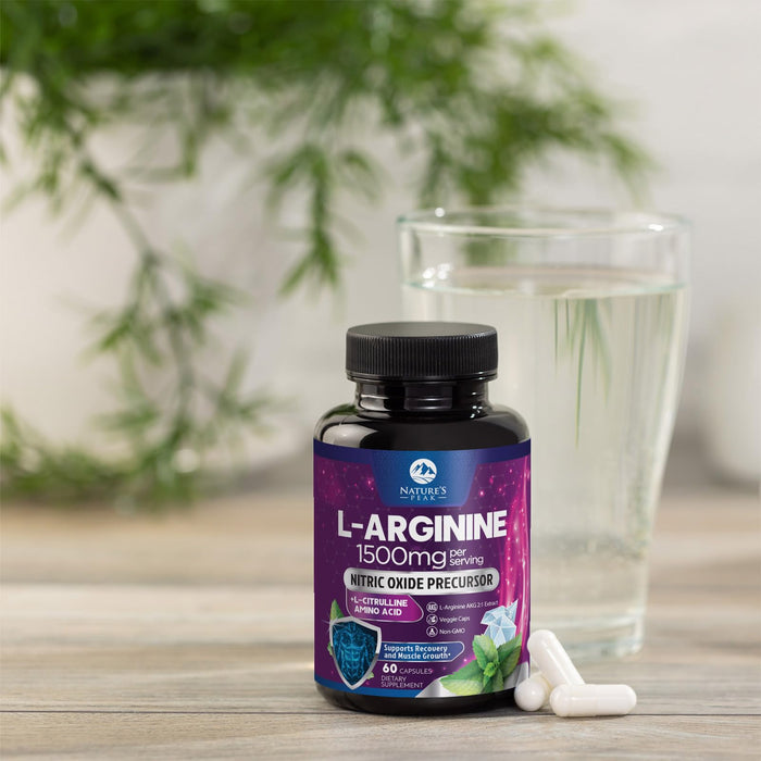 L-Arginine 1000mg Supplement - Heart Health Support - Premium Muscle Supporting Nitric Oxide Precursor Booster for Extra Strength - Gluten Free, Amino Acid Energy Blend For Men & Women - 60 Capsules