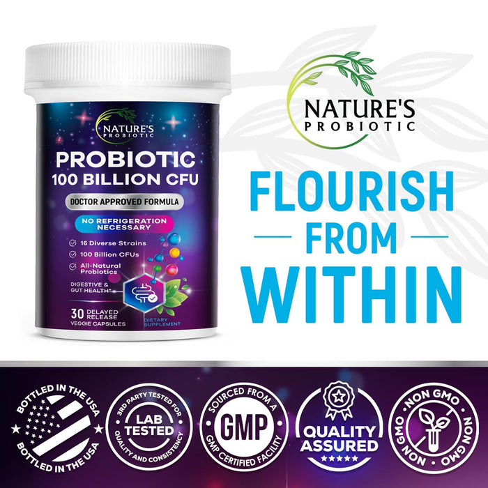 Probiotic Pills 100 Billion CFU Prebiotics, Acidophilus Probiotics Supports Immune System Digestive Health, Supports Occasional Constipation & Bloating, Daily Supplement for Women & Men - 30 Capsules