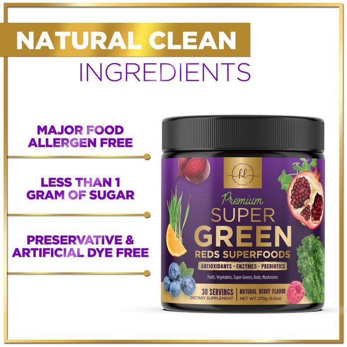 Super Green Powder Superfood - Spirulina, Chlorella & Digestive Enzymes, Red & Greens Powder, 20+ Amazing Superfoods Support Energy & Digestion, Antioxidant Green Blend, Vegan & Non-GMO - 30 Servings