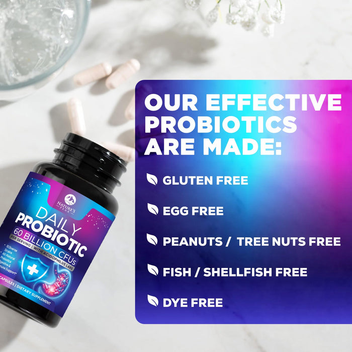 Probiotics 60 Billion CFU - 10 Strains + Digestive Enzymes & Prebiotics - Best Probiotic for Women & Men, Supports Immune, Gut Health, Occasional Constipation, Diarrhea, Gas & Bloating - 60 Capsules