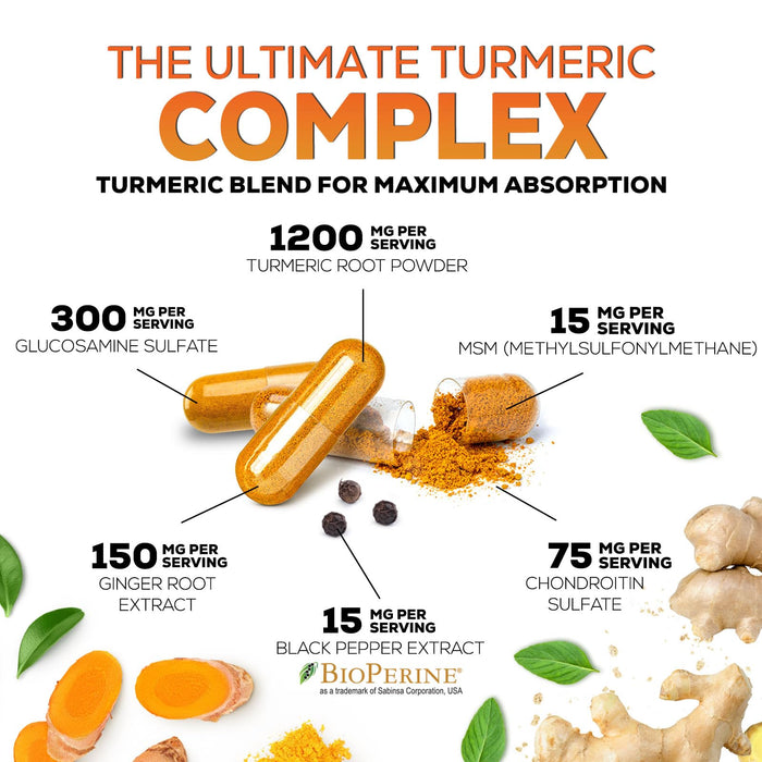 Turmeric Curcumin 2000mg with Glucosamine Chondroitin & Ginger – 120 Capsules