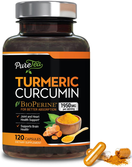Turmeric Curcumin Supplement with BioPerine 1950mg, 95% Standardized Curcuminoids - Black Pepper for Advanced Absorption, Herbal Joint Support Complex, Nature's Tumeric Extract Non-GMO - 120 Capsules