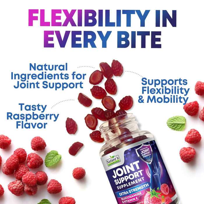 Joint Support Supplement - Extra Strength Glucosamine Gummy Supports Joints Health & Flexibility for Back, Knees, Hands - Natural Vitamin E Immune Support - Best Gummies for Women & Men - 60 Gummies