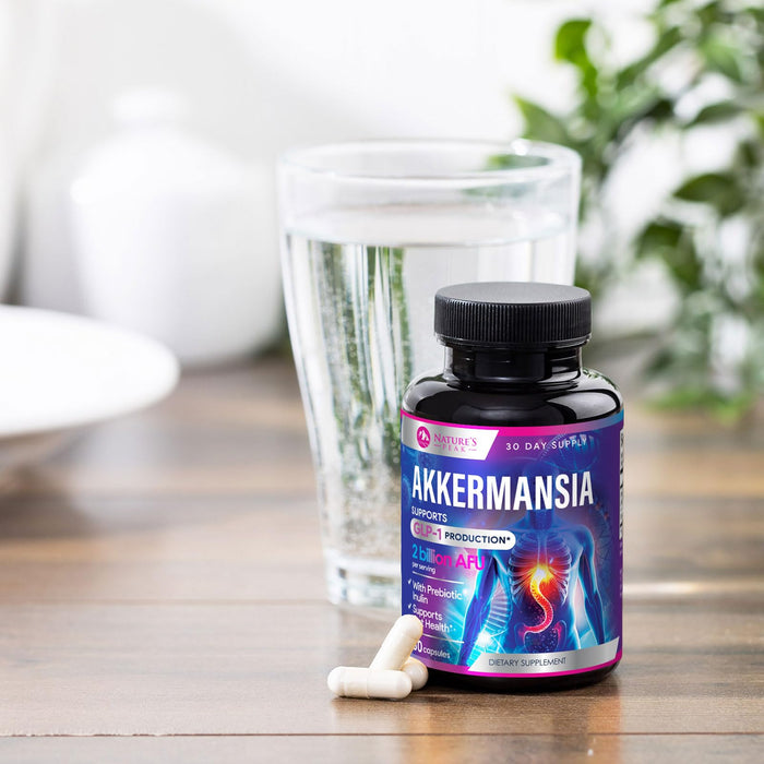 Akkermansia Probiotic Supplement - 2 Billion AFU GLP-1 Supplement with Prebiotic Fiber - Akkermansia Muciniphila GLP-1 Probiotics for Women & Men - Digestive, Gut & Immune Support - 60 Capsules