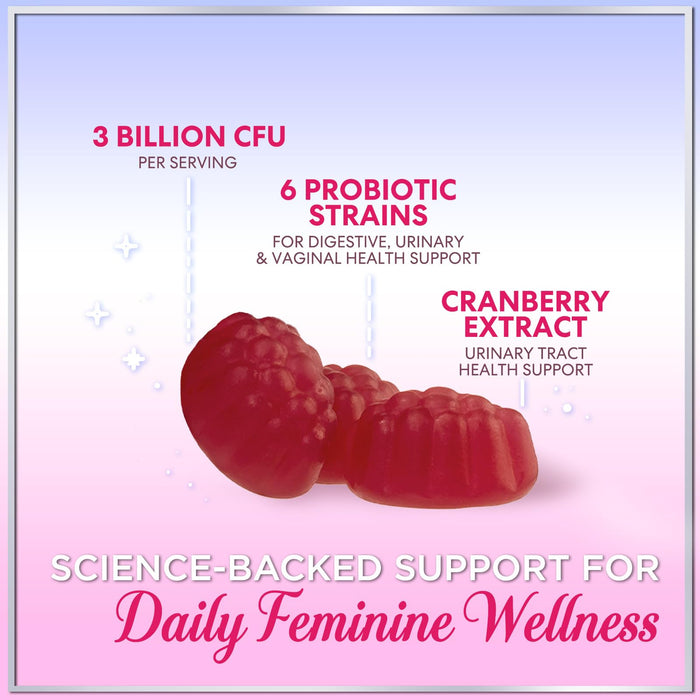 Probiotics for Women Gummies with Cranberry - 6 Premium Strains for PH Balance, Digestive Health, Vaginal & Immune Support, 3 Billion CFU, Women's Probiotic Gummy for Feminine Health - 60 Gummies