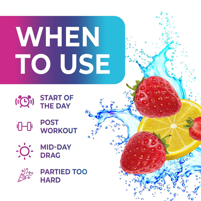 Electrolyte Hydration Packets - Best Electrolytes Drink Mix - Sugar Free Formula with Sodium, Potassium, Magnesium, Zinc & Vitamin C for Dehydration Relief and Rehydration, Strawberry Lemon (32 Pack)