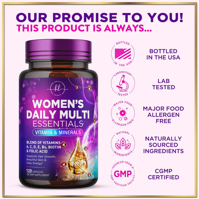 Women's Daily Multivitamin - Vitamins A, C, D, E, Biotin + Iron - 120 Capsules