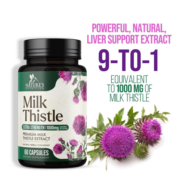 Milk Thistle Extract - Liver Cleanse Detox & Repair Formula with Dandelion Extract 1000mg - Herbal Liver Supplement - Nature's Milk Thistle w/Silymarin Marianum, Supports Liver Health - 60 Capsules