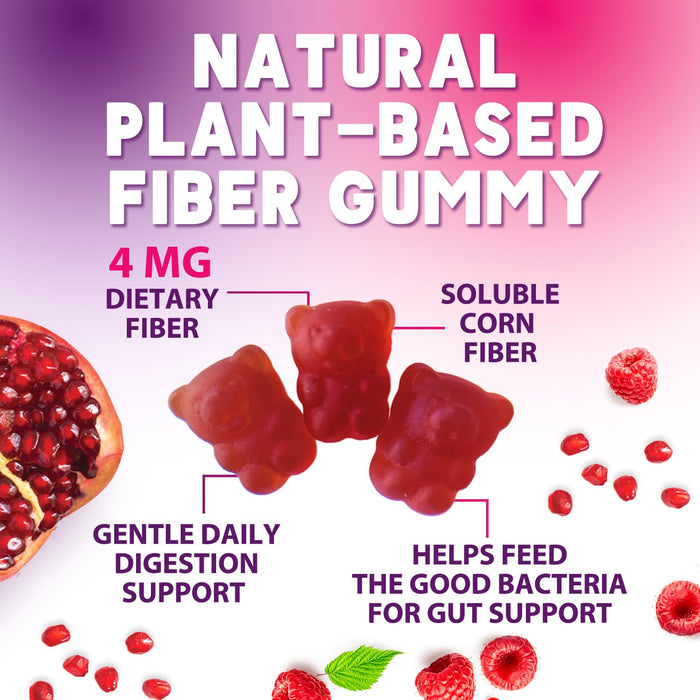 Prebiotic Fiber Gummies - Sugar Free 4g Gummy Fiber Supplement for Adults Digestive Health & Regularity Support - Natural Raspberry Flavor, Plant Based Blend, Non-GMO & Gluten Free - 60 Gummies