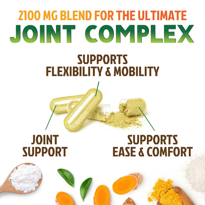 Glucosamine Chondroitin MSM 2100mg Complex - Joint Support Supplement for Joint Mobility & Comfort For Men and Women with Turmeric & Boswellia, Triple Strength Glucosamine Supplements - 60 Capsules
