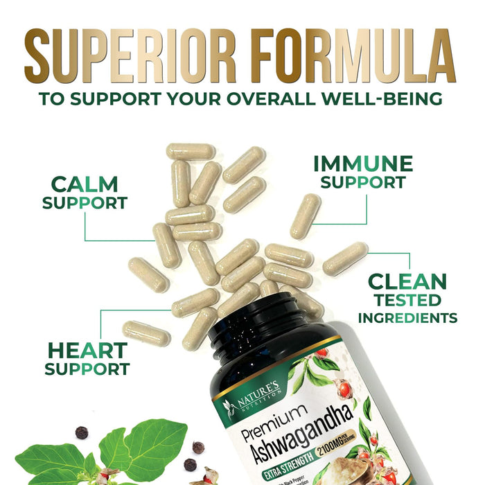 Ashwagandha Capsules for Women & Men - 2100mg Ashwagandha Supplement, Natural Antioxidant Support, Ashwa Root Extract, Extra Strength Calm Support with Black Pepper, Vegan & Gluten Free - 120 Capsules
