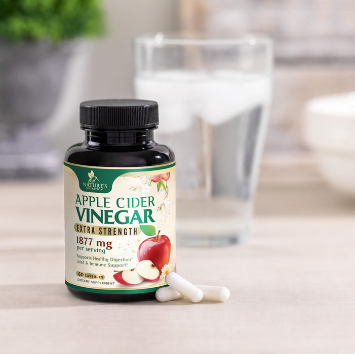 Apple Cider Vinegar Capsules 1877mg - Extra Strength Detox & Cleanse with Vitamin D & Zinc - Premium ACV Pills with Joint Natural Digestion & Immune Support - Vegetarian Supplement - 60 Capsules