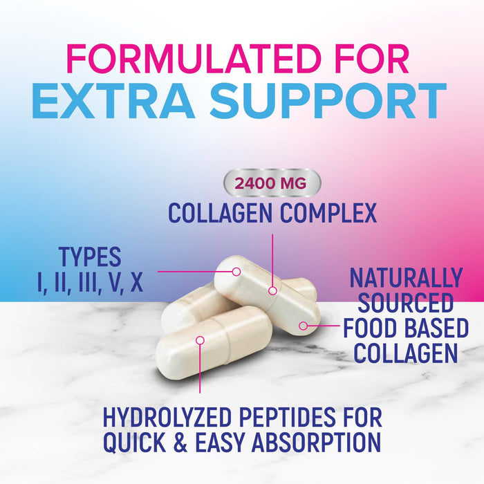 Multi Collagen Peptides Supplement - Hydrolyzed Types I, II, III, V & X Multi Collagen Pills, Hydrolyzed Collagen Peptides Supplements, Hair, Skin, Nail, and Joint Support Supplement, 60 Capsules