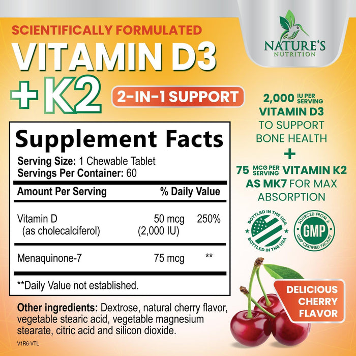 Vitamin D3 K2 2000 IU + with K2 (MK-7) 75 mcg – 60 Tablets