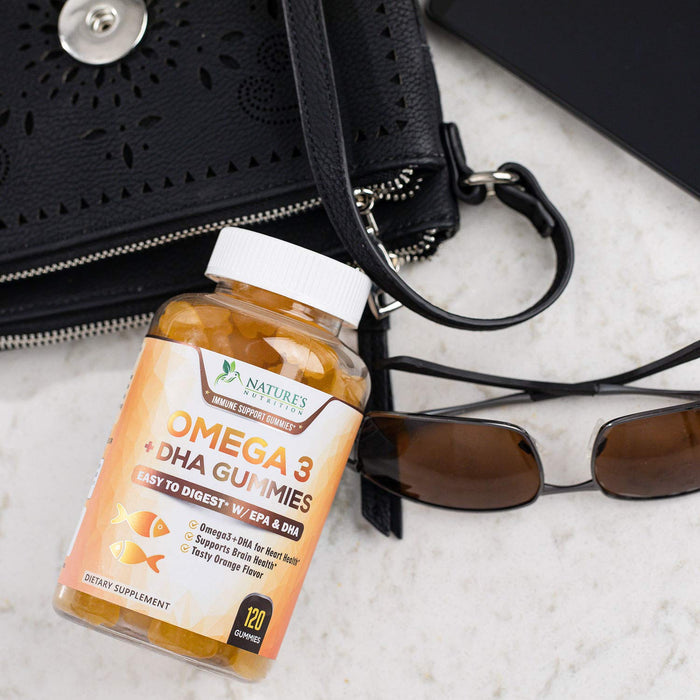Omega 3 Fish Oil Gummies, Heart Healthy Omega 3 Gummy Supplement with High Absorption DHA & EPA, Extra Strength Joint & Brain Support, Delicious Orange Flavor Fish Oil Nature's Vitamin - 120 Gummies