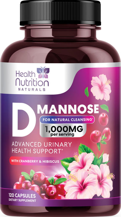 D-Mannose Supplement 1,350mg with Cranberry, Hibiscus & Dandelion - Fast-Acting, Natural Bladder & Urinary Tract Support for Women & Men – Flush & Cleanse Impurities – Non-GMO, Vegan – 120 Capsules