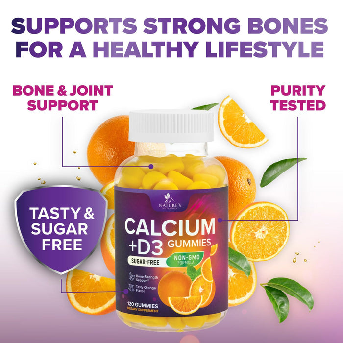 Chewable Calcium Supplements for Women & Men - Sugar Free Calcium with 400 IU Vitamin D3 Gummy for Bone, Teeth, & Immune Health Support - Non-GMO, Berry Flavored, Daily Vitamins Chews - 120 Gummies