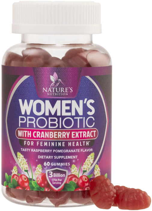 Probiotics for Women Gummies with Cranberry - 6 Premium Strains for PH Balance, Digestive Health, Vaginal & Immune Support, 3 Billion CFU, Women's Probiotic Gummy for Feminine Health - 60 Gummies