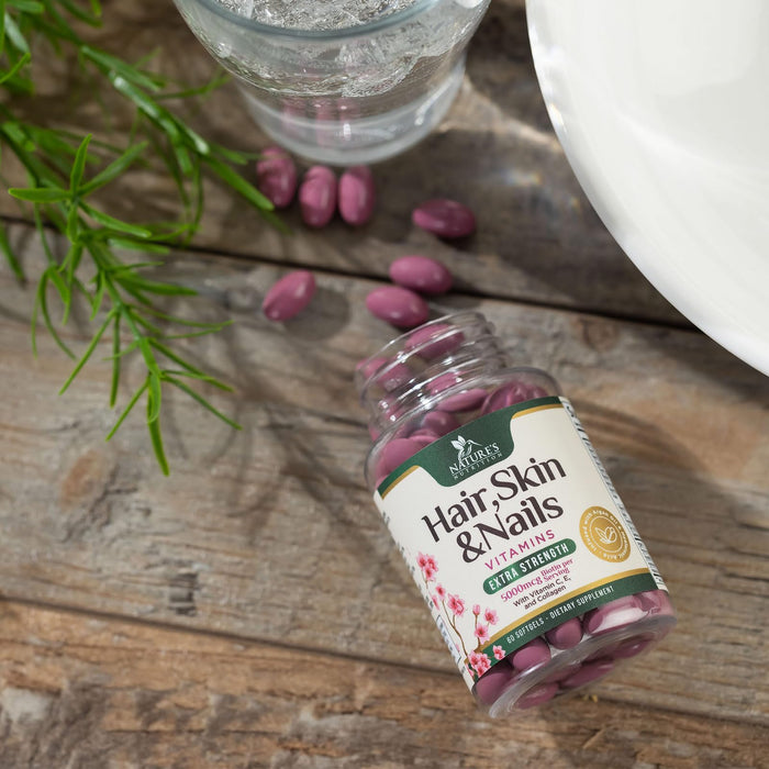 Hair Vitamins Biotin 5000 mcg Collagen for Hair Skin and Nails Vitamin Nature's, Supports Supplement Fast Fuller Thicker Healthy Growth Support, with Hyaluronic Acid Women & Men, Non-GMO, 60 Softgels