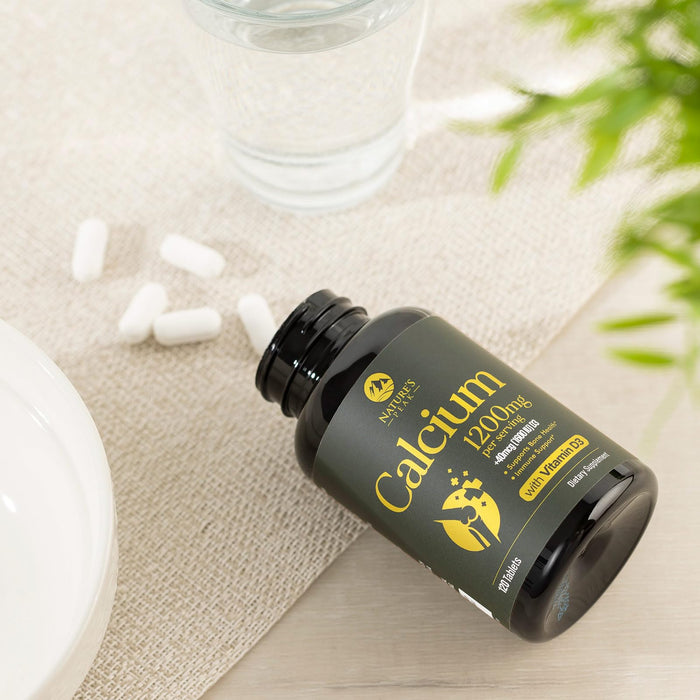 Calcium 1200 mg with Vitamin D3 (1600 IU), Calcium Supplement Vitamins, Bone, Teeth & Immune Health Support, Calcium Supplements with D for Women & Men, Nature's Absorbable Carbonate - 120 Tablets