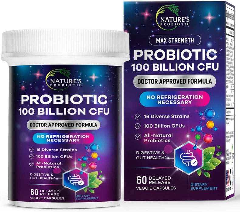 Probiotic Pills 100 Billion CFU Prebiotics, Acidophilus Probiotics Supports Immune System Digestive Health, Supports Occasional Constipation & Bloating, Daily Supplement for Women & Men - 60 Capsules