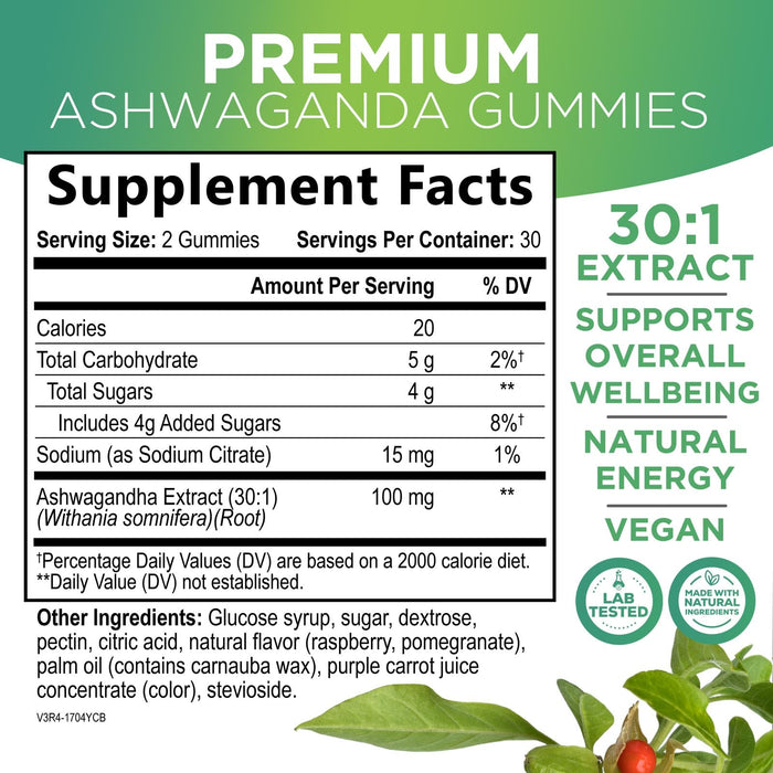 Ashwagandha Gummies for Women & Men, 3000mg Equivalent, Vegan, Plant Based, Non-GMO, Gluten-Free & Gelatin Free, Ashwagandha Supplement for Natural Antioxidant Support, Ashwa Root Extract - 60 Gummies
