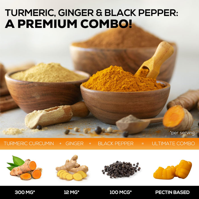 Turmeric and Ginger Gummies - Vegan Turmeric Curcumin Gummies with Black Pepper Extract for High Absorption, Nature's Curcumin Gummy for Joint Support Supplement, Non-GMO, Gluten Free - 120 Count