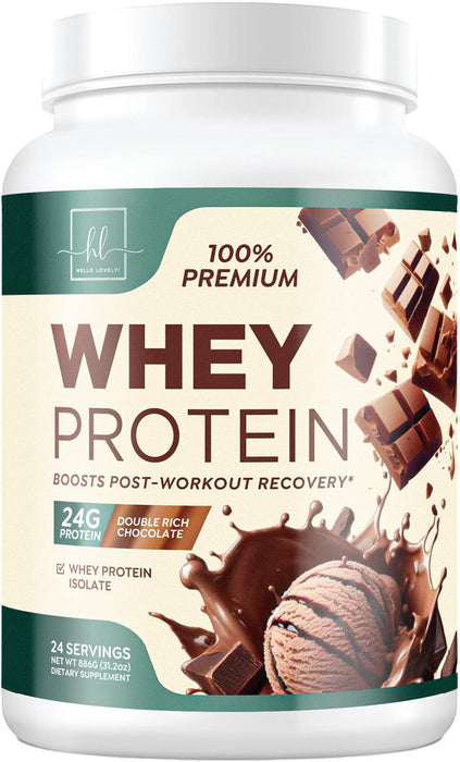 100% Whey Protein Powder, Rich Double Chocolate Whey Isolate 24g Protein & BCAAs - Support Muscle Growth, Recovery & Fitness - Gluten Free, Fast Absorbing, Easy Digesting - Women & Men - 24 Servings