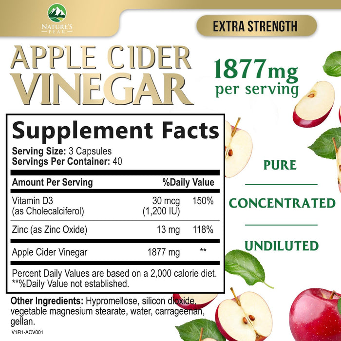 Apple Cider Vinegar Capsules ACV Supplements 1877mg, Vitamin D3, Zinc & Best ACV Supplement Pills Supporting Gut Health for Better Digestion, Immune System Support, Non-GMO & Gluten Free, 120 Capsules