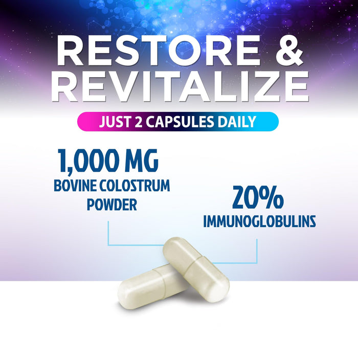 Colostrum Supplement 1000mg 20% Immunoglobulins for Gut Health, Immune Support, Muscle, Skin & Hair Growth, Bovine Colostrum Powder, Nature's Colostrum for Women & Men, Bottled in USA - 60 Capsules