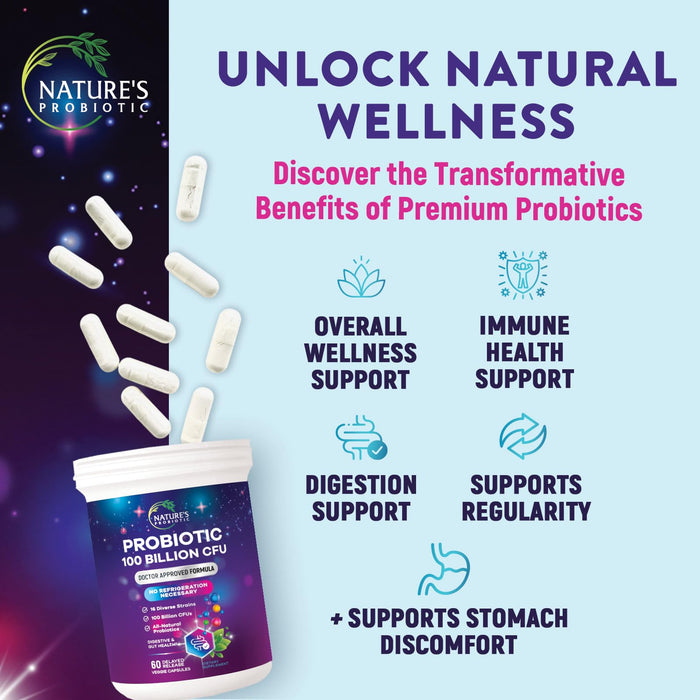 Probiotic Pills 100 Billion CFU Prebiotics, Acidophilus Probiotics Supports Immune System Digestive Health, Supports Occasional Constipation & Bloating, Daily Supplement for Women & Men - 60 Capsules