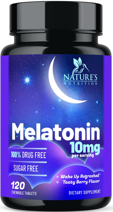 Fast Dissolve Melatonin 10mg, Sleep Support for Adults, Melatonin Sleep Supplement, for Promoting Restful Sleep, Non-Habit Forming, 100% Drug Free, Berry Flavored - 120 Chewable Tablets