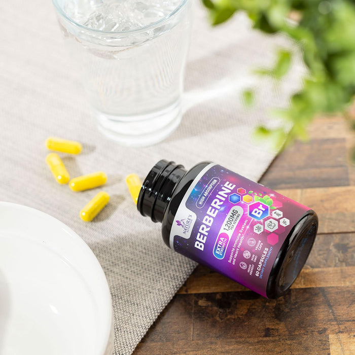 Berberine HCL 1200mg Supplement - Berberine HCI Capsules High Absorption Supplement for Heart Health & Immune Support, High Strength, Gluten-Free, Vegan, Non-GMO Pills - 60 Veggie Capsules