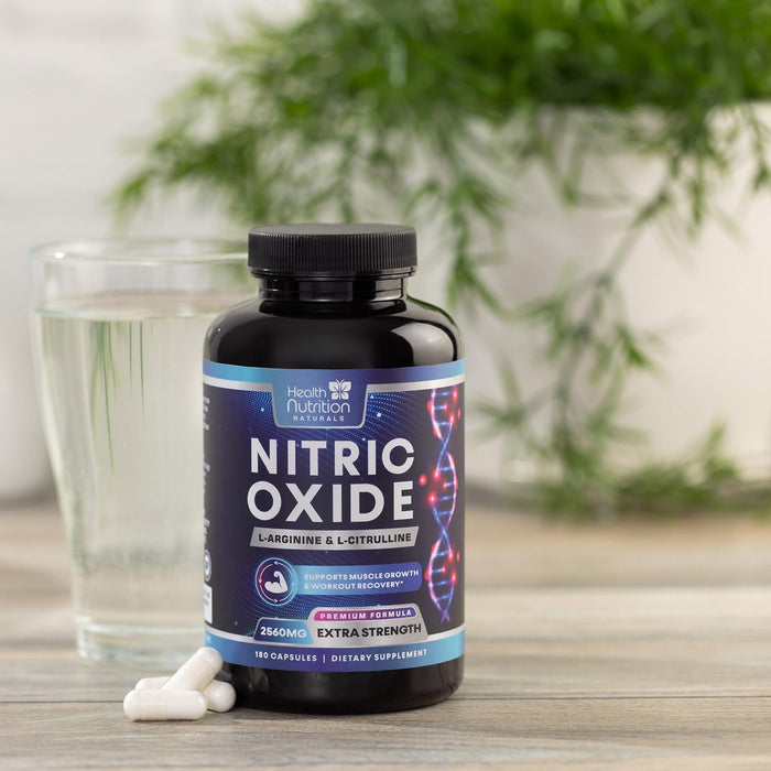 Extra Strength Nitric Oxide Supplement 3X Strength L Arginine, Citrulline Malate, AAKG, Beta Alanine - Premium Muscle Supporting Nitric Booster - Natural Energy & Heart Health Support - 180 Capsules