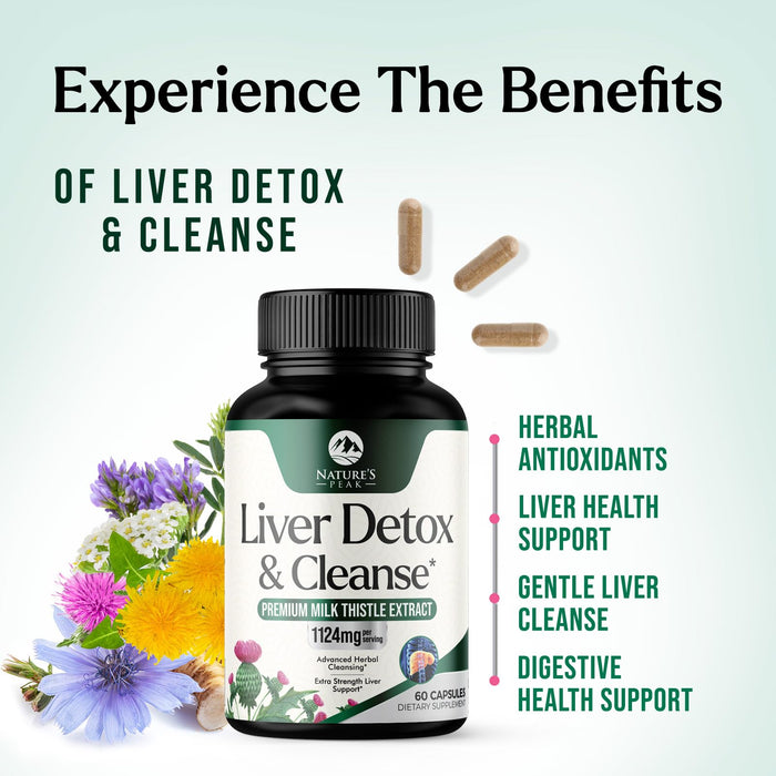 Liver Cleanse Detox & Repair - Milk Thistle Supplement for Digestion & Immune Health - Ginger Root, Choline & Dandelion Root - Herbal Liver Support with Silymarin, Beetroot & Artichoke - 60 Capsules