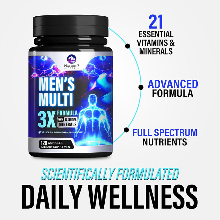 Men's Multivitamins Supplement - Complete Daily Multivitamin for Men with Vitamin B12, A, C, D, E, Zinc, Calcium, Iron, Folate - Immune Health & Energy Support - High Potency & Non-GMO - 120 Capsules