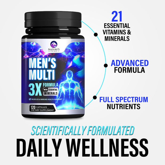 Men's Daily Multivitamin - Vitamins A, C, D, E, B12 + Zinc - 120 Capsules