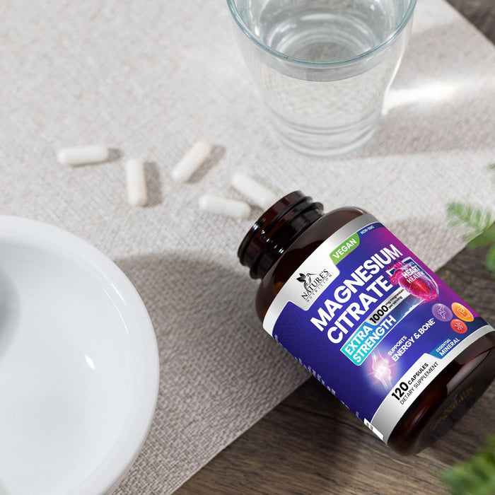 Magnesium Citrate Supplement 1000 mg for Best Absorption, Supports Bone, Heart Health, Nerves, Muscles, Metabolism & Calm, Nature's Pure Magnesio Vitamin Pills, Bottled in USA - 120 Capsules