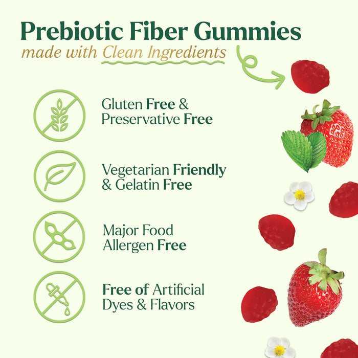 Fiber Gummies for Digestive Health & Regularity Support, Fiber 4g Gummy for Adults, Daily Prebiotic Supplements Blend, Natural Prebiotics Extra Strength Gummy, Added Fruit Flavor - 60 Gummies