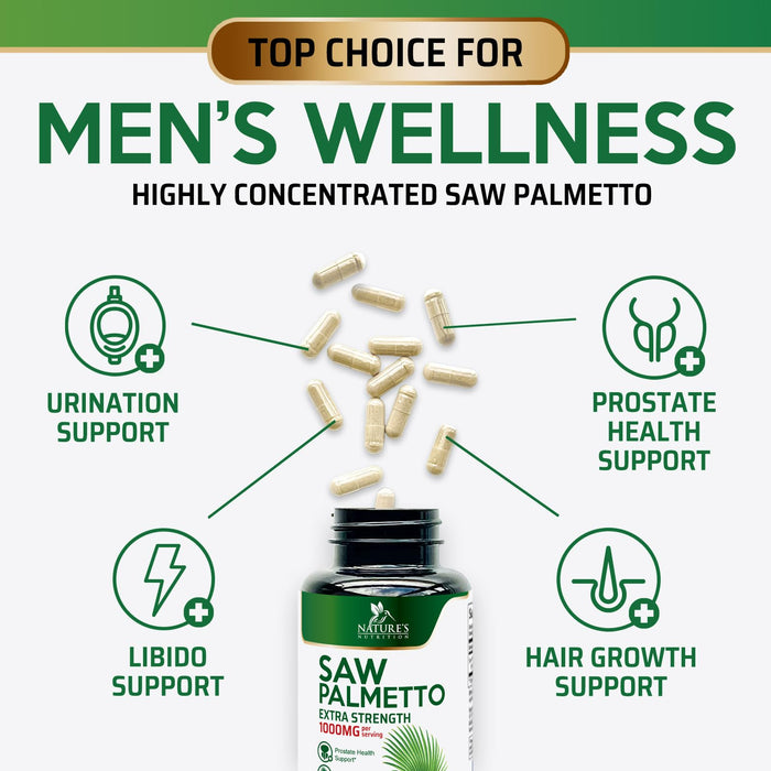 Saw Palmetto for Men 1000MG Prostate Health Supplement - Saw Palmetto Extract Prostate Support Supplement, Prostate Supplements for Men's Health Support, Prostate Urinary Health Support, 60 Capsules