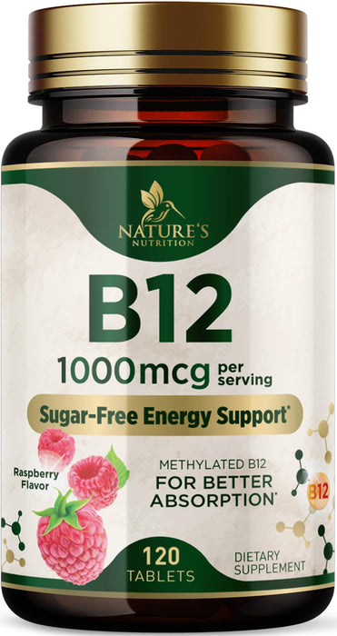Vitamin B12 (Methylcobalamin) 1000 mcg - Chewable Tablet for Energy, Nervous System & Brain Support - Maximum Strength, Fast Dissolve, Vegan, Gluten-Free, Non-GMO for Women & Men - 120 Tablets